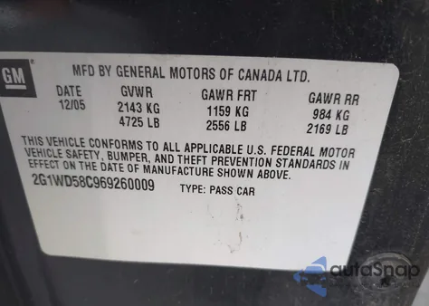 2006 Chevrolet Impala Ss z USA, uszkodzony, nr VIN 2G1WD58C969260009